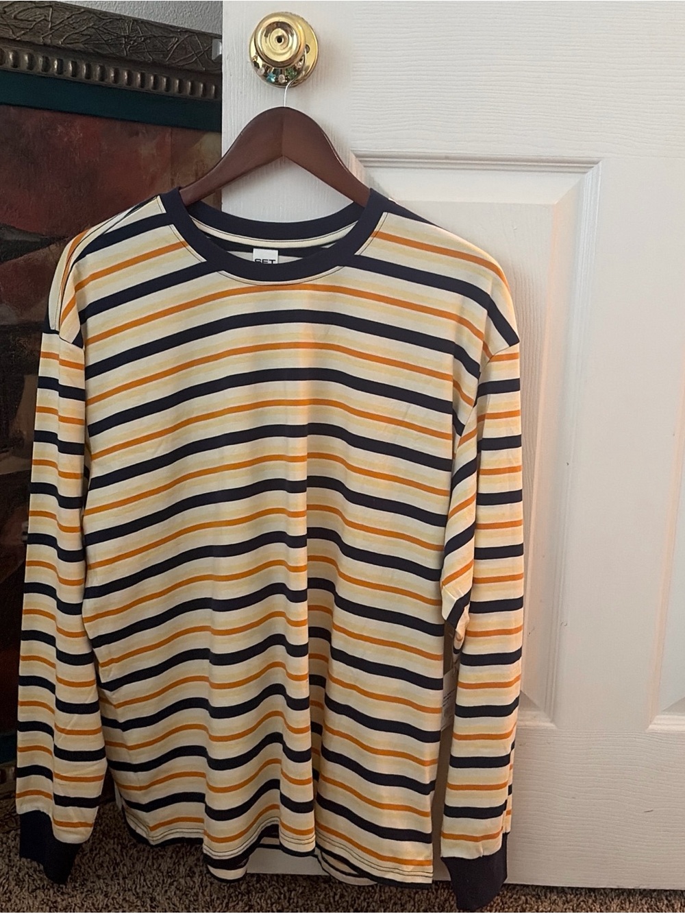 Striped Long Sleeve Tee in Navy, Yellow & Cream SET ACTIVE